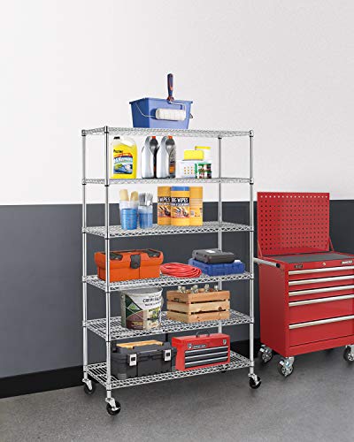 6 Tier Wire Shelf with Wheels (Chrome / 18"D x 48"W x 77"H)