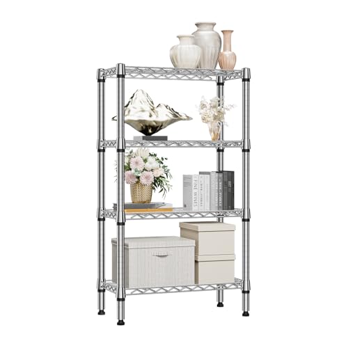 1000 lbs 4 Tier Shelf Metal Storage Shelves Wire Rack Closet Organizers for Garage Kitchen Bathroom Laundry Chrome 11.8" D x 25.6" W x 45.5" H (4 tier, 11.8" D x 25.6" W x 45.5" H / Chrome)
