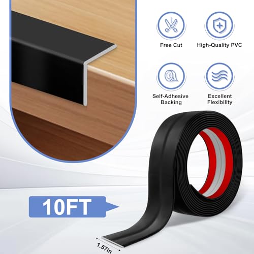 Wall Corner Protector Moulding Trim Peel and Stick (Black / 1.6 In x 10 Ft)
