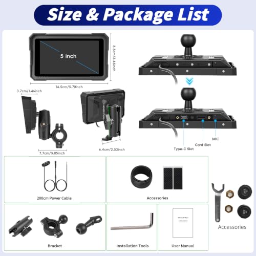 5 Inch Wireless Motorcycle Carplay GPS Navigation System