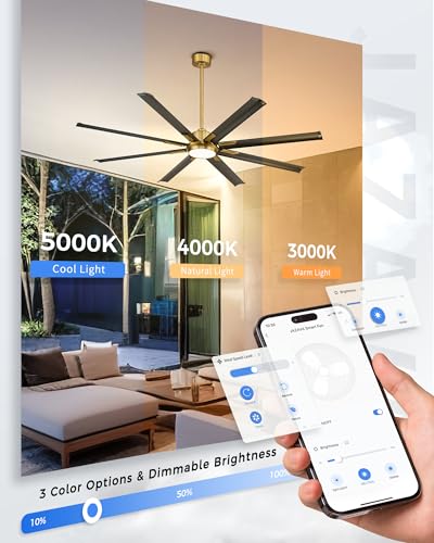 72 Inch Large Ceiling Fan with Light (Black & Gold / 72 Inch)