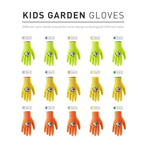 2 Pairs Kids Gardening Gloves (Orange (Pack of 2) / Medium (Age 4-5))