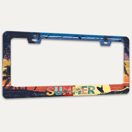 Summer Beach License Plate Frame Palm Trees License Plate Holder 6x12 in (Summer Beach)