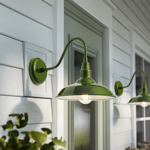 14in Outdoor Gooseneck Lights for Farmhouse (Olive Green / 14" Dome)