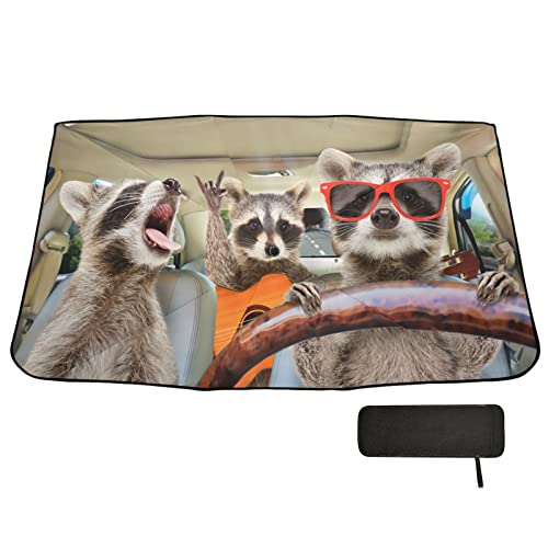 Funny Raccoon Driving Windshield Sun Shade Umbrella Animal Foldable Car Front Window Sunshade Blocks UV Rays Heat Keep Vehicle Cool (multi 5)