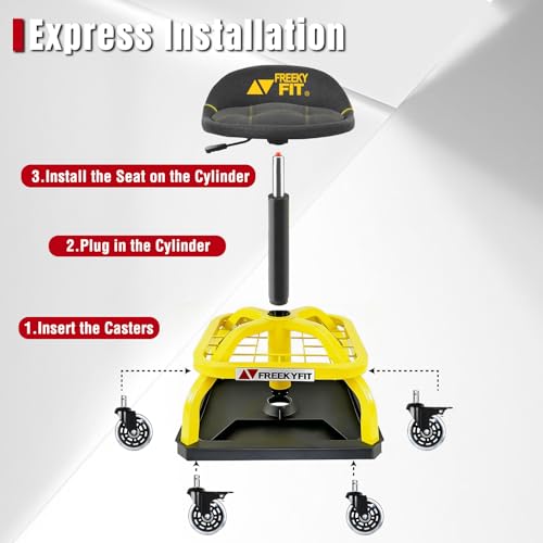 Rolling Shop Stool with Wheels (Yellow)