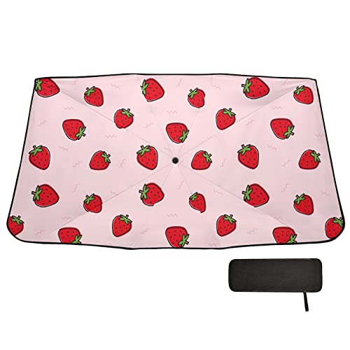 Cute Strawberry Pink Windshield Sun Shade Umbrella Foldable Car Front Window Sunshade Blocks UV Rays Heat Keep Vehicle Cool (multi 3)