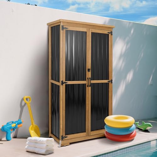 Outdoor Storage Cabinet Weatherproof (Black / 32" x 16" x 66")