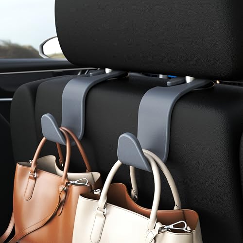 4 Pack Car Headrest Hooks Holds 55lbs Seat Storage Organizer for Bags (Gray)