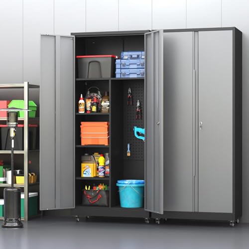 Metal Garage Storage Cabinet with 2 Doors (Black&gray / 71"H(2-Door))