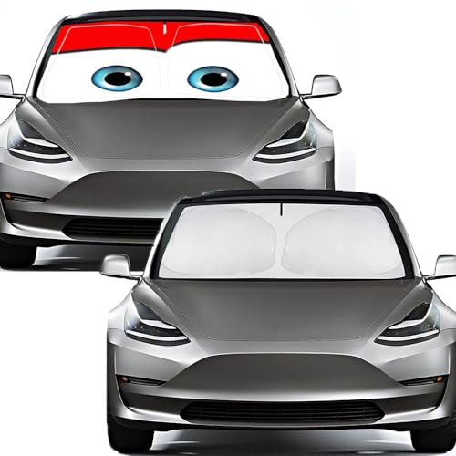 Windshield Sun Shade for 2017 (Red / Tesla Model Y/3 (Custom Fit))