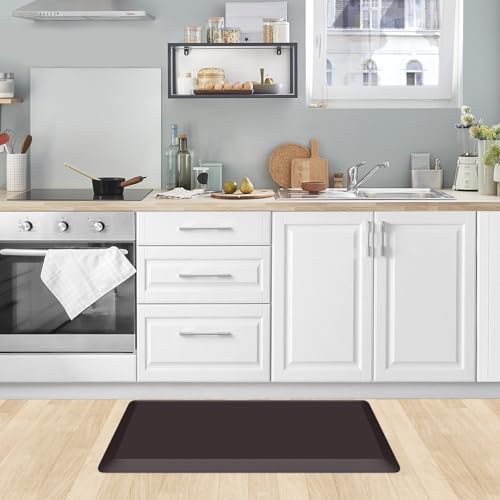 Kitchen Mat Cushioned Anti Fatigue Kitchen Rug Non Slip Standing Mat Comfort Floor Mats for Sink Office (Chocolate / 60"L x 17.3"W x 0.8"Th)