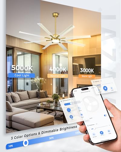 72 Inch Large Ceiling Fan with Light (White & Gold / 72 Inch)