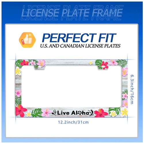 Aloha License Plate Frame Stainless Steel Hawaii Car Accessory (Hawaii Hibiscus Flower Live Aloha)