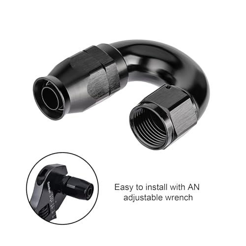 12AN 180 Degree PTFE One Piece Full Flow End Hose Fitting Aluminum Black (12AN / 180 Degree)