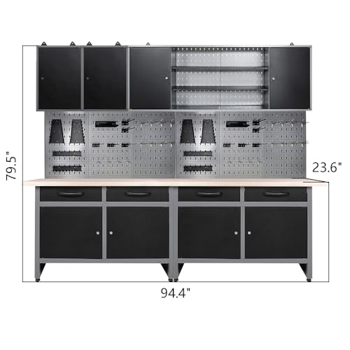 Garage Tool Storage Cabinet System with Workbench Desk Set