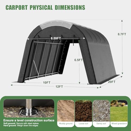 Carport Canopy 12x20 FT Heavy Duty with Translucent Roof (12x20FT)
