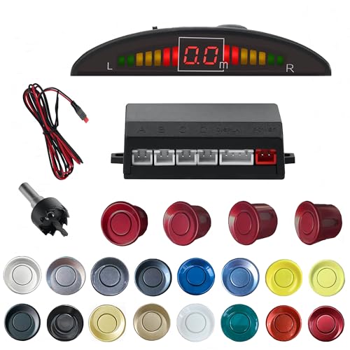 Parking Sensor Kit Backup Sensor Kit Reverse Sensor for Car 6 Color Options for Probes Adjustable Alarm Volume Professional Sensore de Reversa para Carro Safe Driving Assistant Matte Black (Dark Red)