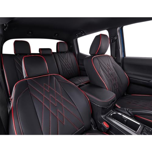 Custom Fit Tacoma Rear Car Seat Covers for Toyota Tacoma 2016 2017 2018 2019 2020 2021 2022 2023 Access Cab (Leather (Black with Red Trim) / 2016-2023 Access Cab,2DR-Only 2nd Row)