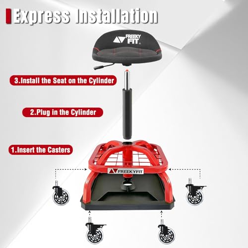 Rolling Shop Stool with Wheels (Red)