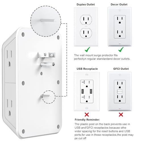 2 Pack Outlet Extender Surge Protector (White 2PCS)