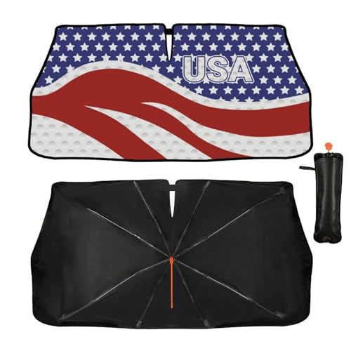 American USA Flag Car Windshield Sunshade Umbrella Foldable (57X31 Inch / styled45f)