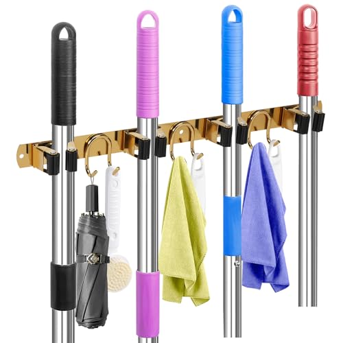 Mop Broom Holder Wall Mount (Gold-1 Pack)