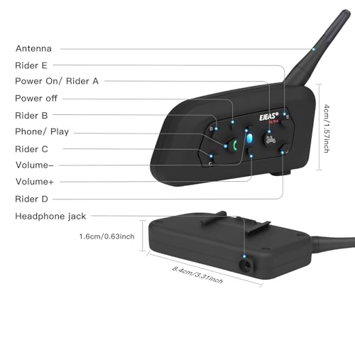 V6 Pro Motorcycle Helmet Bluetooth Intercom Headset 1200M 2 People Full Duplex Wireless Motorbike Interphone Connect Up to 6 Riders for Motorcycling Skiing and Climbing (V6 Pro 2Pack)