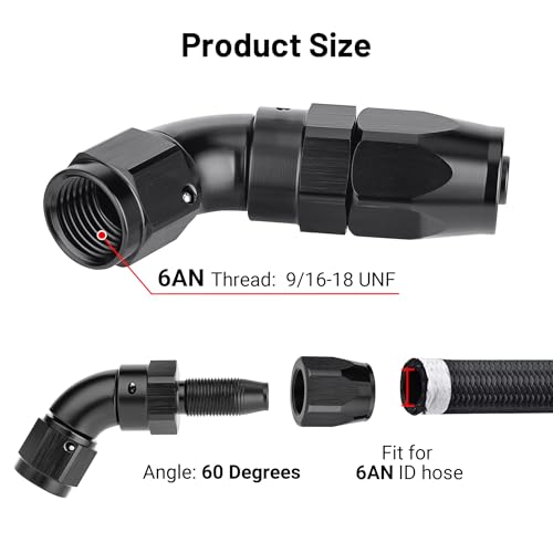 6AN 60 Degree One Piece Full Flow Hose End Fitting Swivel for CPE Braided Hose (6AN / 60 Degree)