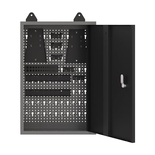 Metal Storage Wall Mounted Lockable Cabinet with 22 Tool Hooks