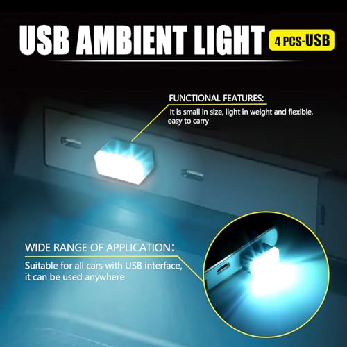 4PCS USB LED Car Interior Atmosphere Lights (Ice Blue)