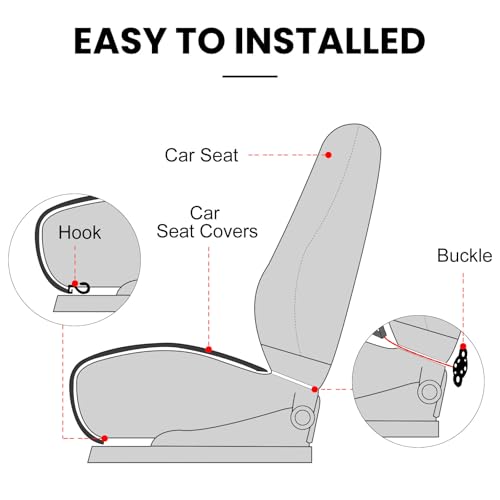 Comfortable Car Seat Covers Universal Front Seat Covers for Car Accessories with Storage Pockets (Khaki)