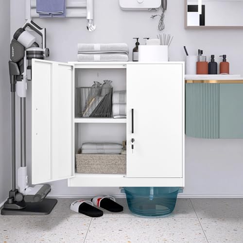 Locking Storage Cabinets (27.95"H Metal Handle / White)