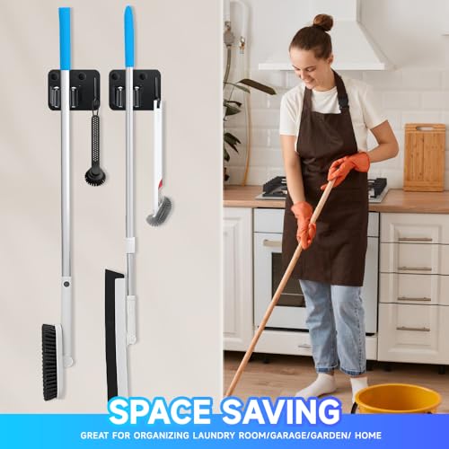 2 Pack Broom Holder with Heavy Duty Hooks (2PCS-Matte Black+Hook)