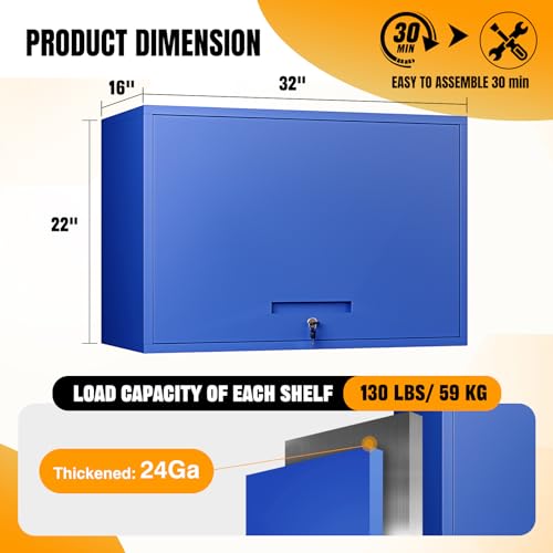 Metal Wall Storage Cabinet 22'' Tall Wall (Blue / 22" Tall)