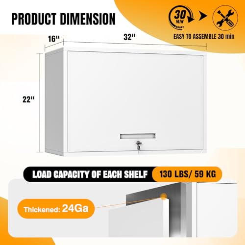 Bathroom Wall Cabinet Medicine Cabinet Over The Toilet Storage Upper Storage Cabinet Metal Wall Cabinet Garage Assembly Required White (White / 22" Tall)