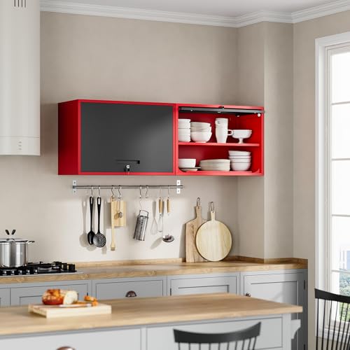 Metal Garage Wall Cabinet with Doors and Shelves (16"D x 32"W x 22"H / Red Black)