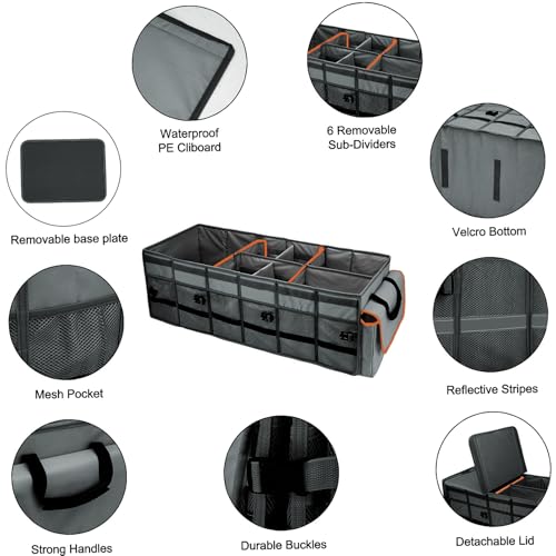Car Trunk Organizer and Storage with Removable Leakproof Cooler Bag (Grey / Large)