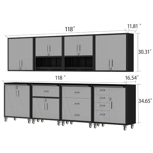 Garage Cabinet System (Black/Grey / 8 Pcs-StyleB)