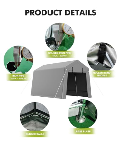 7 x 12 ft Carport Storage Shed (PE Carport / 7x12FT / Gray)