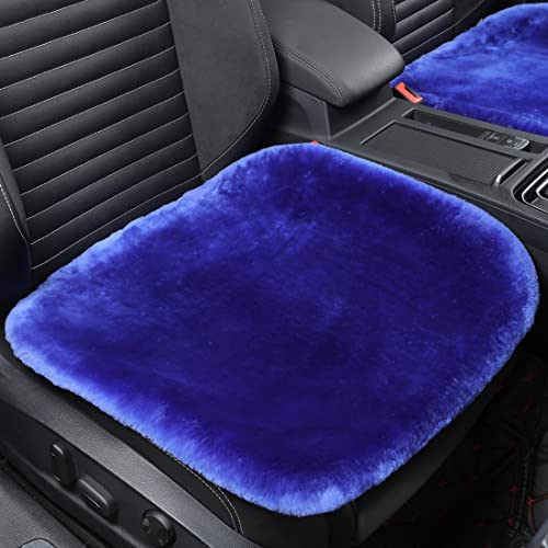 Blue Genuine Sheepskin Car Seat Cover for Fuzzy Fur Wool Cushion (Blue)