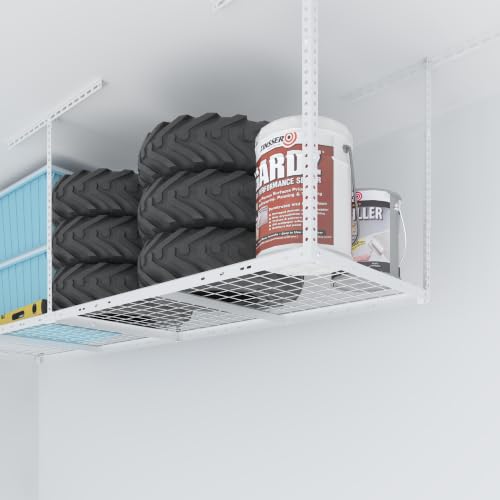 2x8 Overhead Garage Ceiling Storage Rack Organization (White / 2x8 ft)