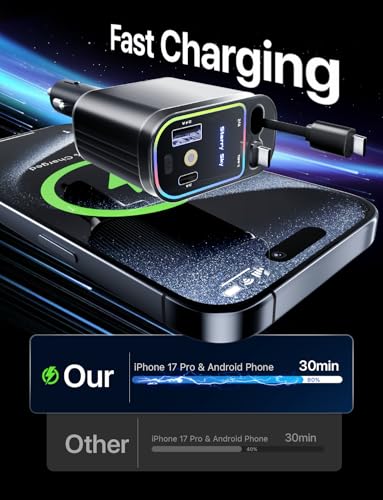 Starlight Retractable Car Charger with Dual Type C Cables (Black / Dual Type C)