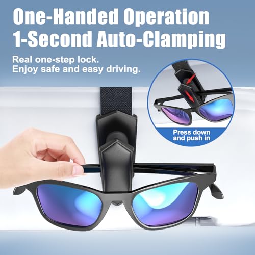 One-Handed-Operation Sunglasses Holder for Car, Visor Sunglass Holder Clip, Car Accessories Interior, Universal Fit Silicone Padded Visor Sunglass Holder Car, Unmatched Durability (4 Pack) (4 Pack / Black)