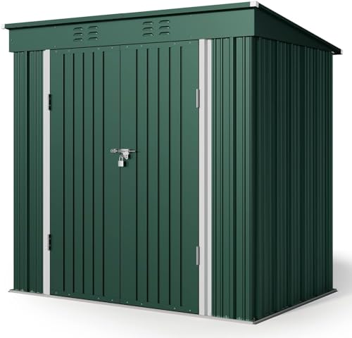 6x4 FT Outdoor Shed (Green / 6' x 4' FT/Sloped-roof)
