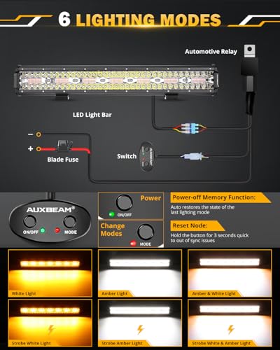 LED Light Bar 20 Inch 420W 6 Modes Strobe Amber White Offroad Light (White, Amber)