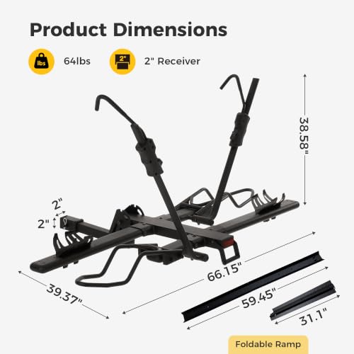 Ebike Rack with Ramp for Tow Hitch (2 E-bike Rack with Ramp)