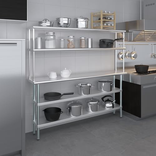 Stainless Steel Work Table with 2 Shelves & Overshelf (14" x 72" Table With 2 Shelves + 12" Overshelf)