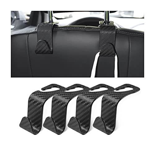 4 Pack Headrest Hooks for Vehicle Seats (Carbon Fibre/Black)