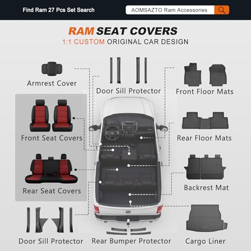 Seat Covers for Ram 2500 (Black+Red / Ram 2019-2026 2500 Full Set)